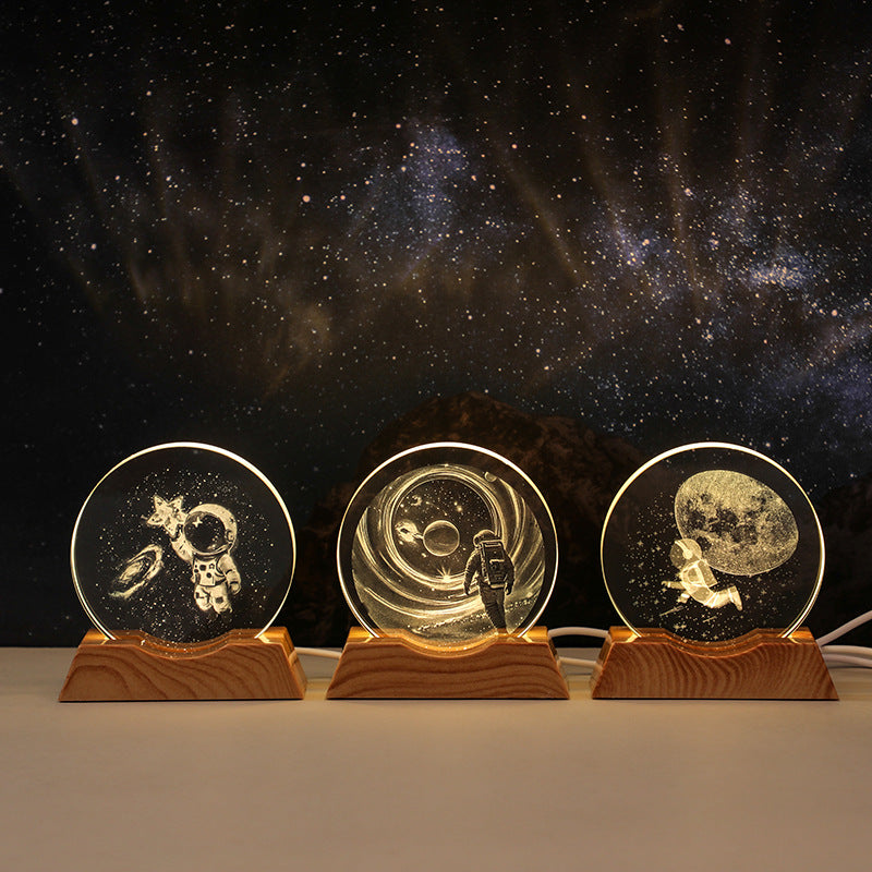 3D Laser-Engraved Crystal Disc + Lighted Plastic Base