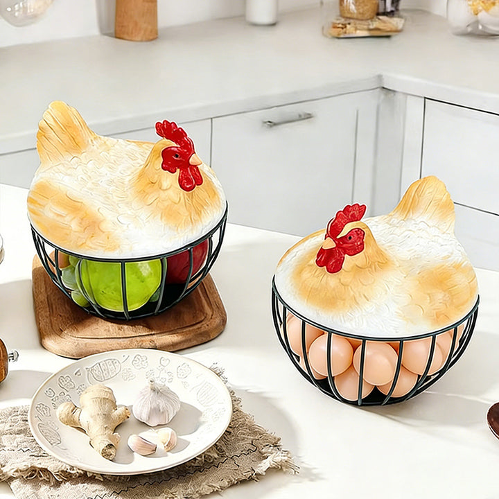 Creative Hen-Shaped Wire Basket for Eggs and Fruit