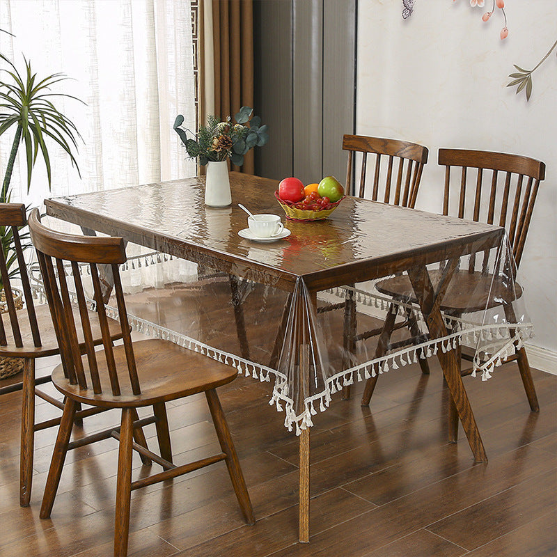 Transparent Soft PVC Lace-Embroidered Tablecloth – Waterproof and Oil-Proof