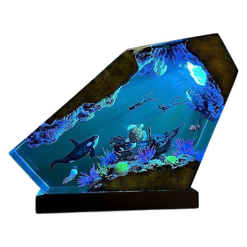 Orca, Sea Turtle, and Diving Couple Resin Night Light