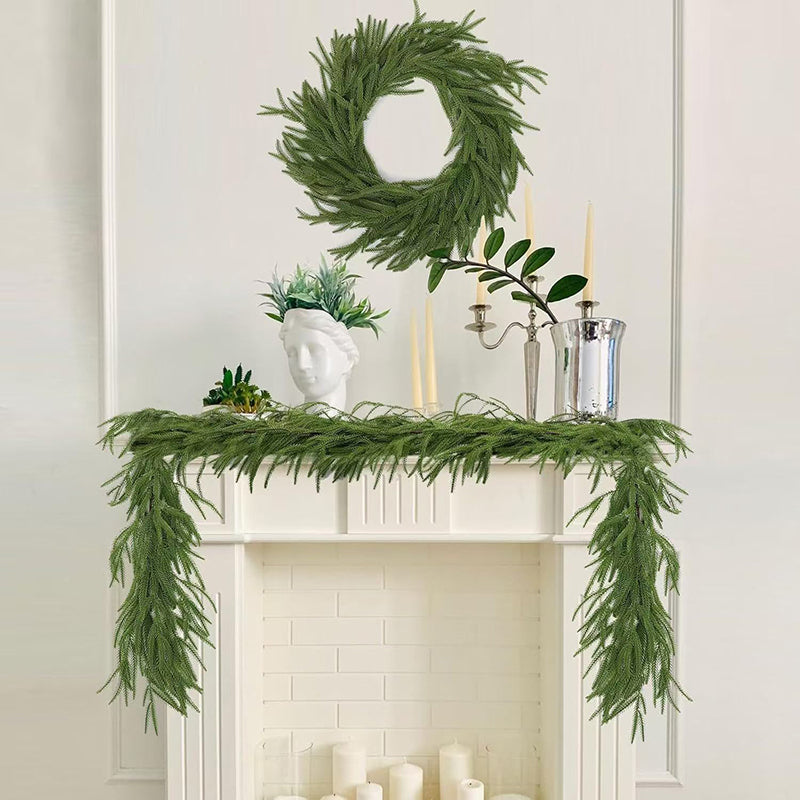 Soft-touch decorative garland featuring pine boughs and needles