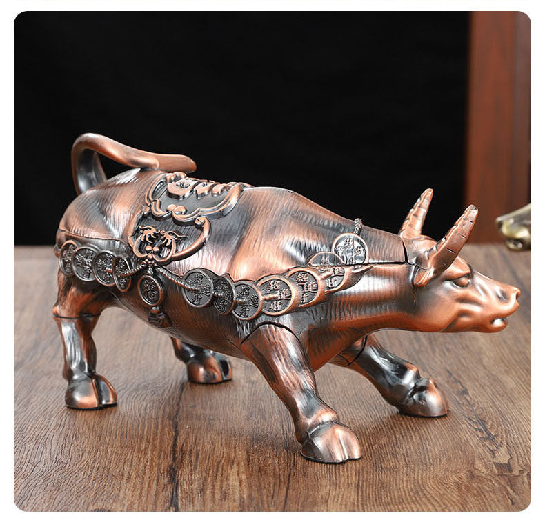 Luxury Golden Charging Bull Ashtray – Bronze Wealth Sculpture