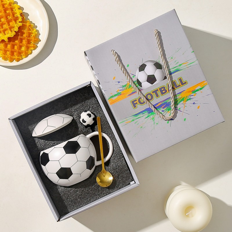 Football-Shaped Ceramic Mug with Lid (Souvenir)