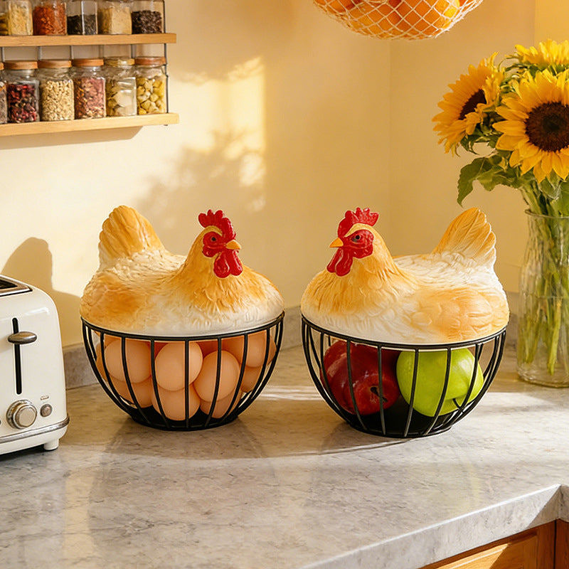 Creative Hen-Shaped Wire Basket for Eggs and Fruit
