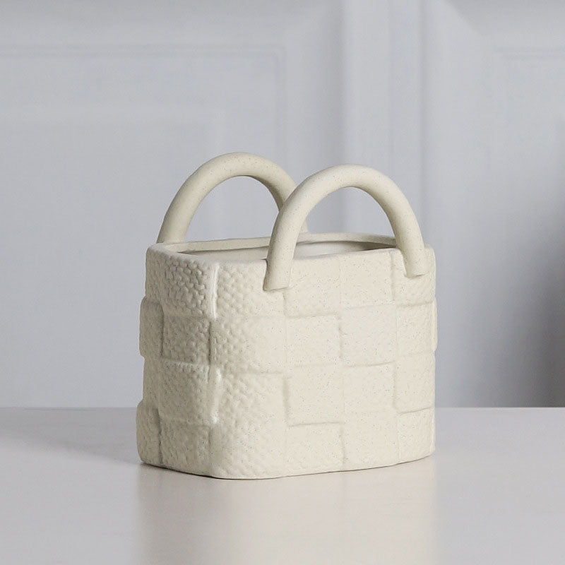 Minimalist Basket-Style Ceramic Vase for Dried Flowers (Multi-color)