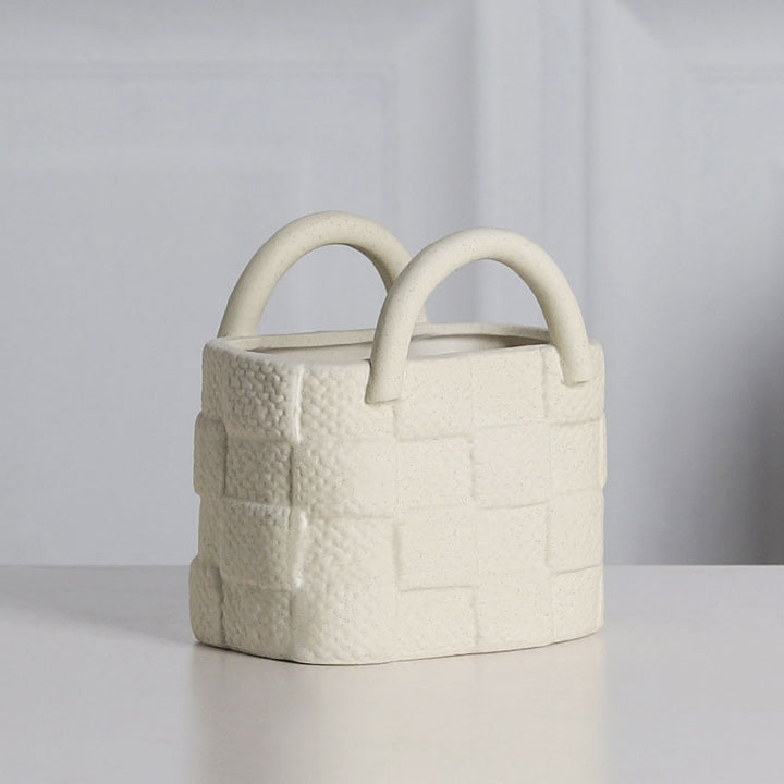 Minimalist Basket-Style Ceramic Vase for Dried Flowers (Multi-color)
