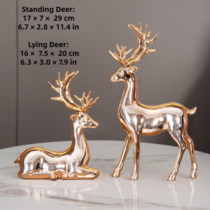Deer statues in standing and reclining positions