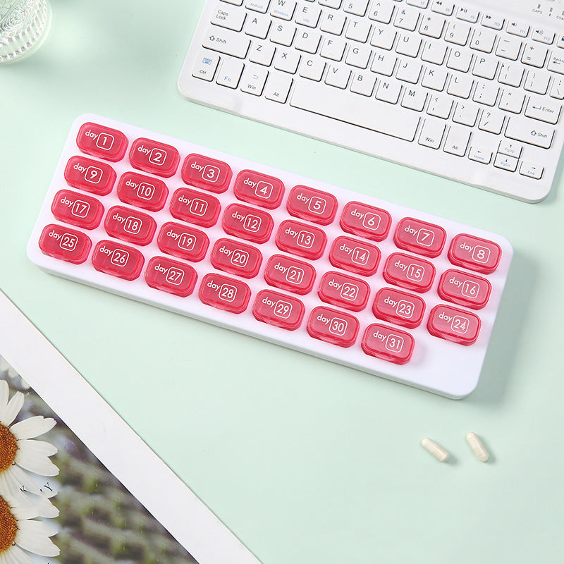 Waterproof, portable, 31-compartment detachable pill organizer