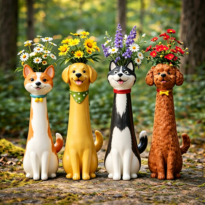 Playful Handmade Resin Cat and Dog Shaped Vases