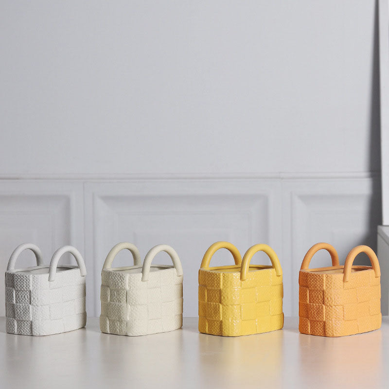 Minimalist Basket-Style Ceramic Vase for Dried Flowers (Multi-color)