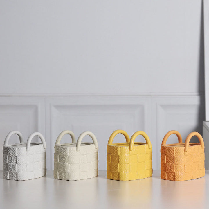 Minimalist Basket-Style Ceramic Vase for Dried Flowers (Multi-color)