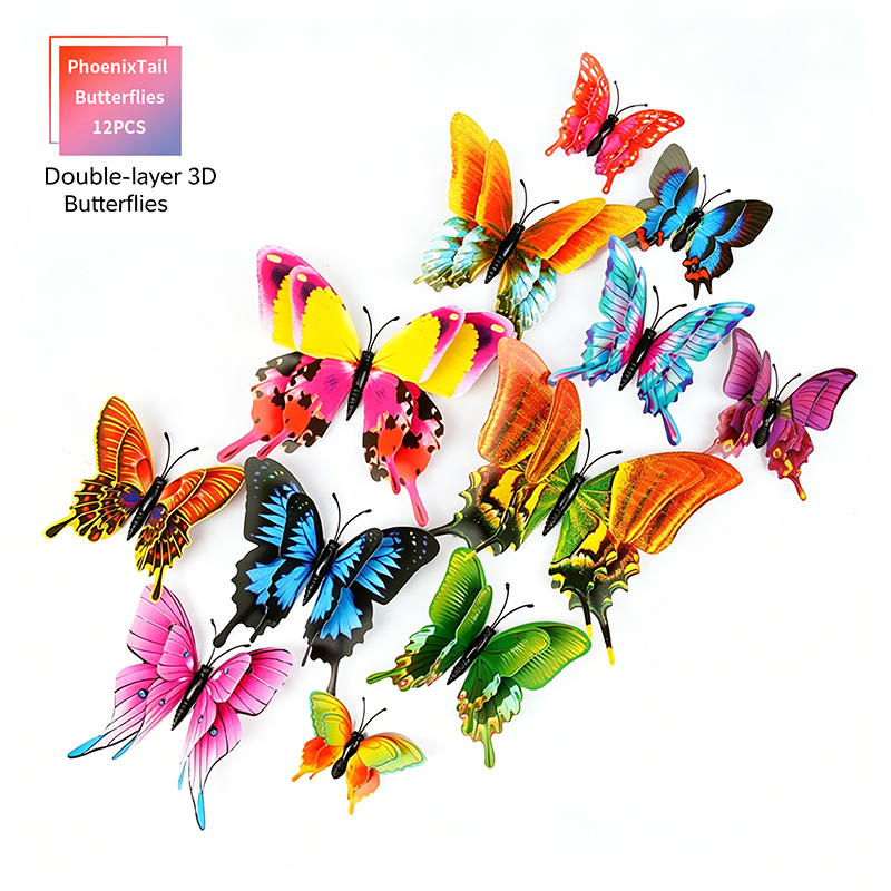 Assorted-Color 3D Self-Adhesive Magnetic Butterfly Decals