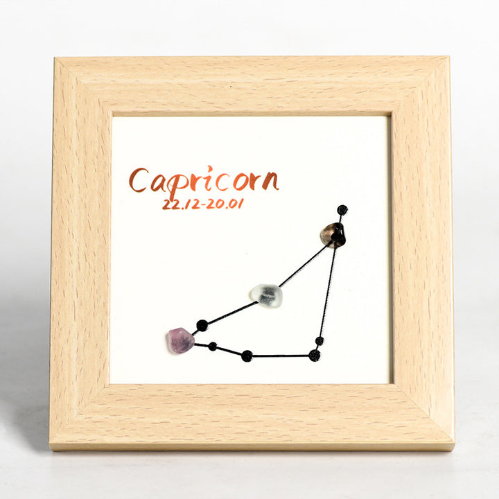 Zodiac Sign Raw Stone and Wooden Frame Display Stand