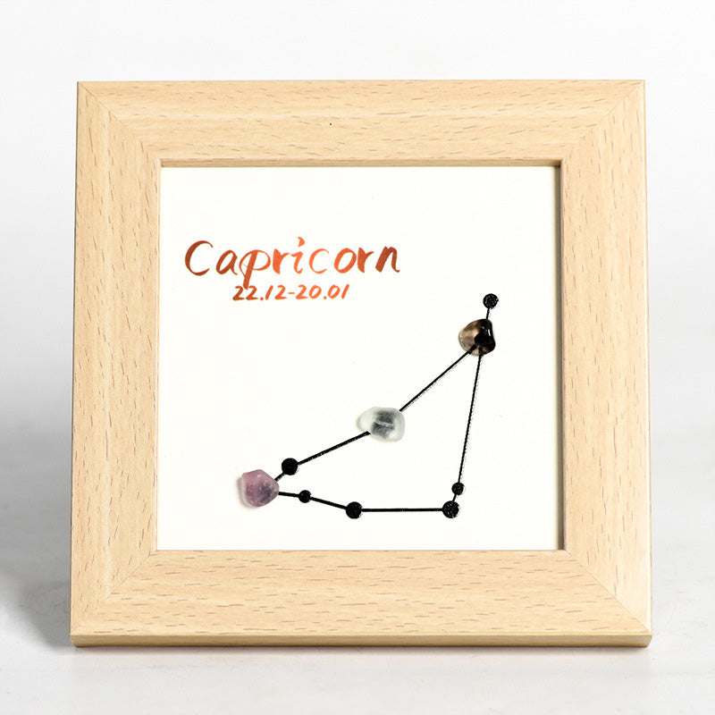 Zodiac Sign Raw Stone and Wooden Frame Display Stand