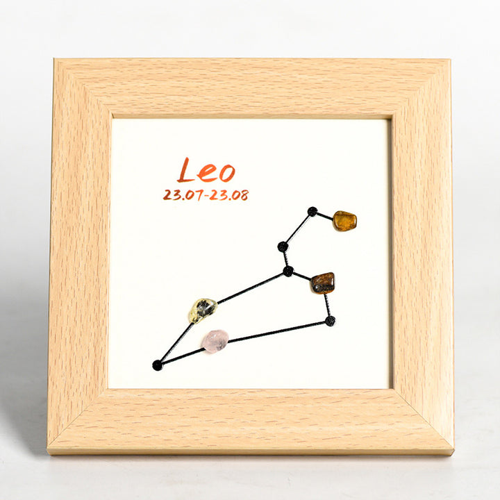 Zodiac Sign Raw Stone and Wooden Frame Display Stand