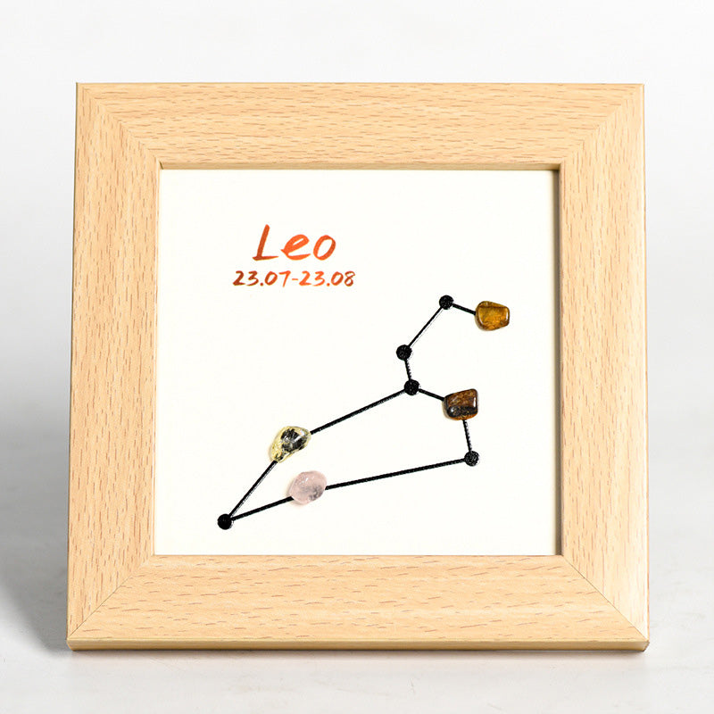 Zodiac Sign Raw Stone and Wooden Frame Display Stand