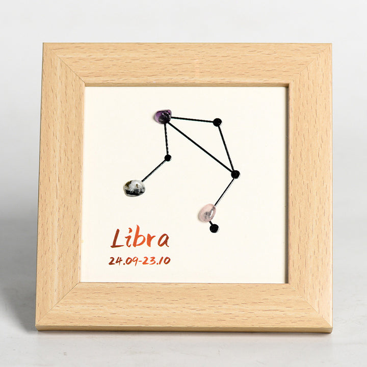 Zodiac Sign Raw Stone and Wooden Frame Display Stand