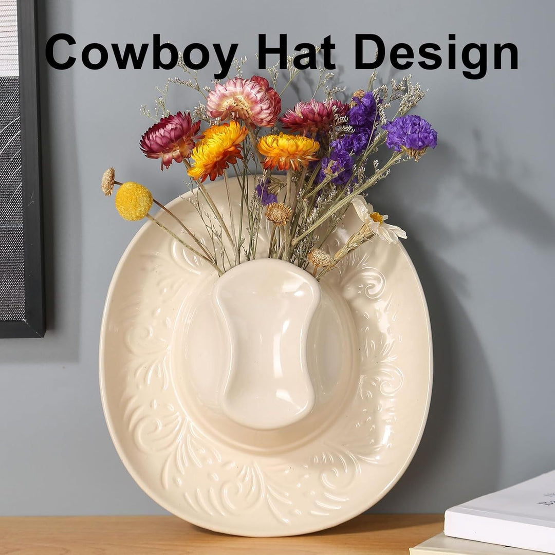 Creative Ceramic Cowboy Hat Wall-Mounted Vase