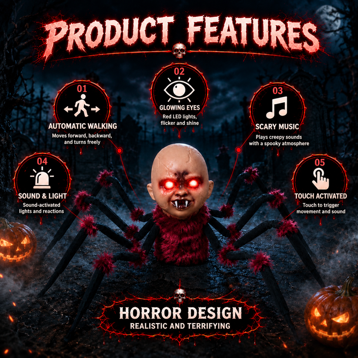 New Animated Halloween Spider with Human Head Toy