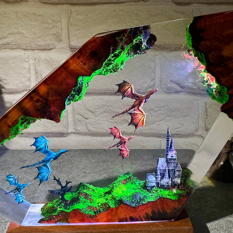 Fire Dragon and Ice Dragon Resin Art Lamps