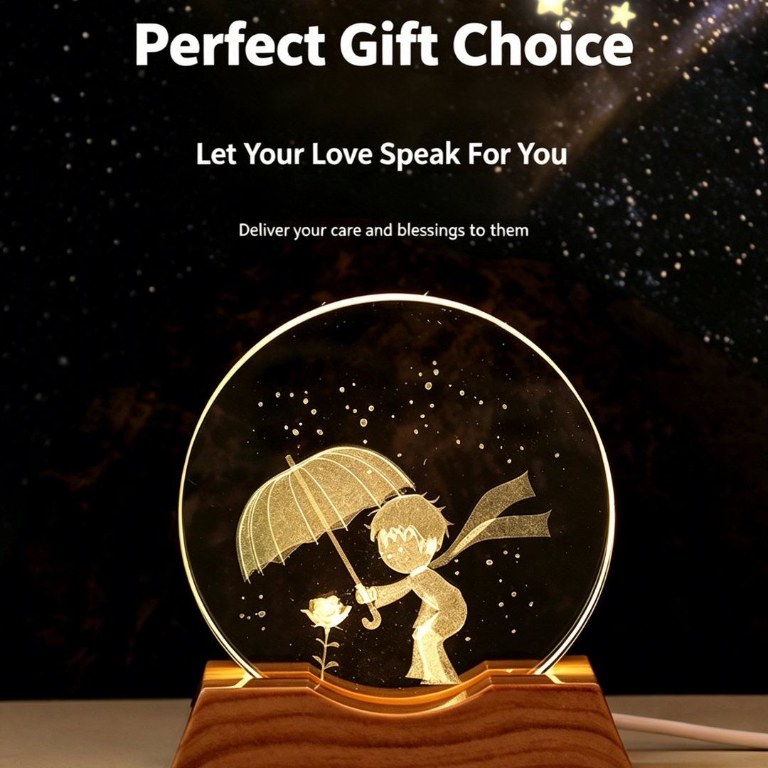 3D Laser-Engraved Crystal Disc + Lighted Plastic Base