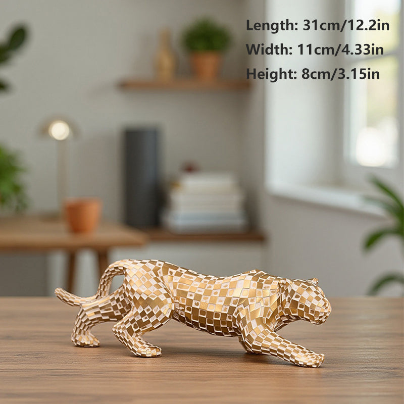 Gold-colored resin leopard ornament