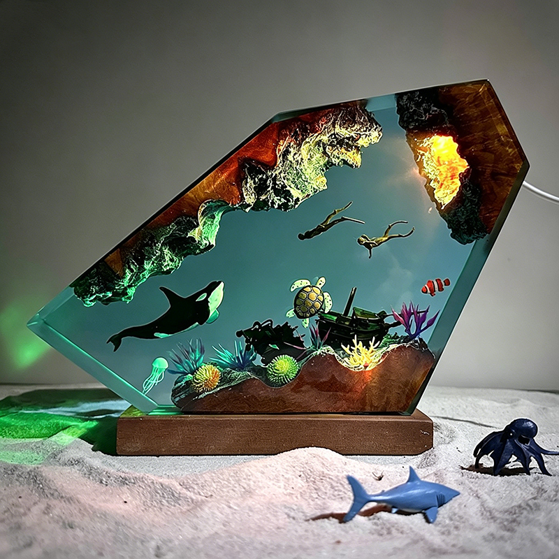 Orca, Sea Turtle, and Diving Couple Resin Night Light