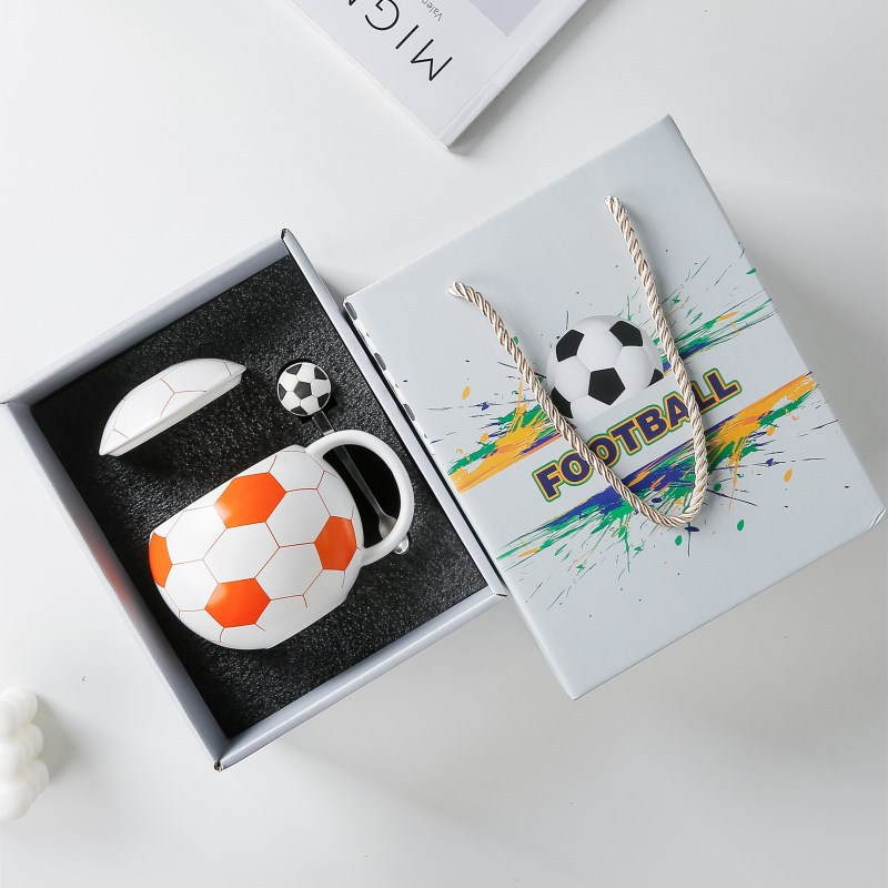 Football-Shaped Ceramic Mug with Lid (Souvenir)