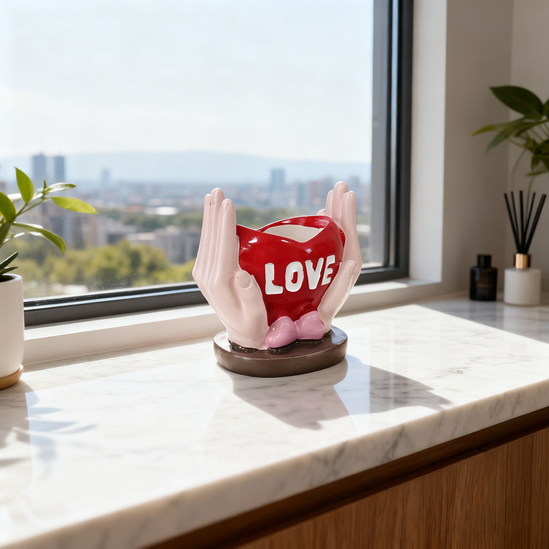 "Love" — Holding a Heart-Shaped Candle Holder