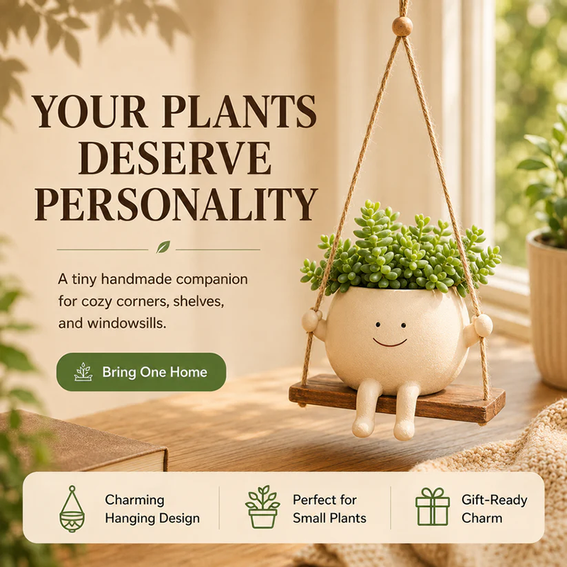 Creative Smiley Face Swing-Style Resin Planter