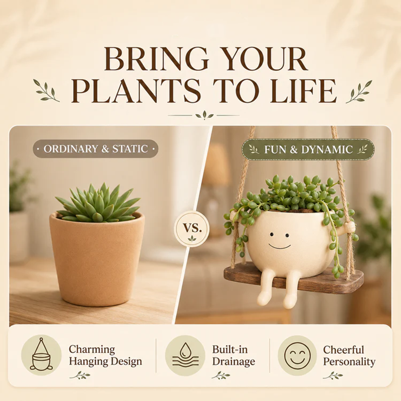 Creative Smiley Face Swing-Style Resin Planter