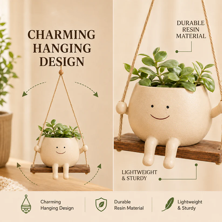 Creative Smiley Face Swing-Style Resin Planter