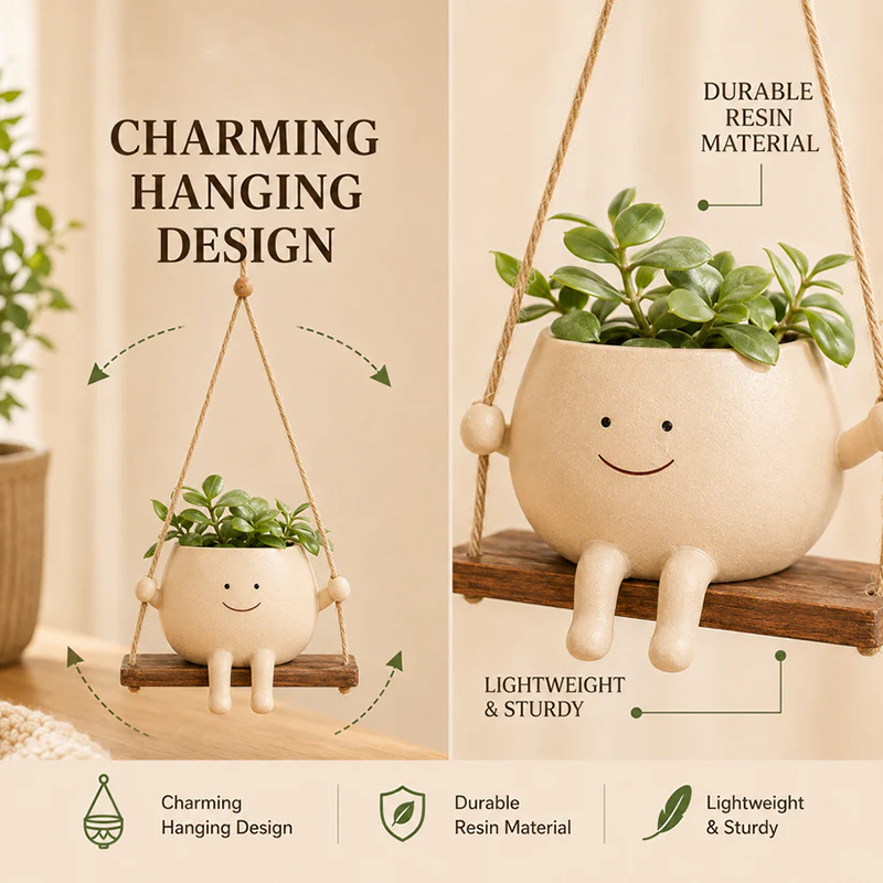 Creative Smiley Face Swing-Style Resin Planter