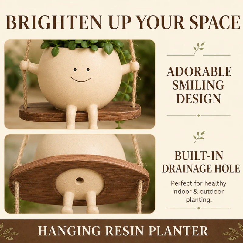 Creative Smiley Face Swing-Style Resin Planter