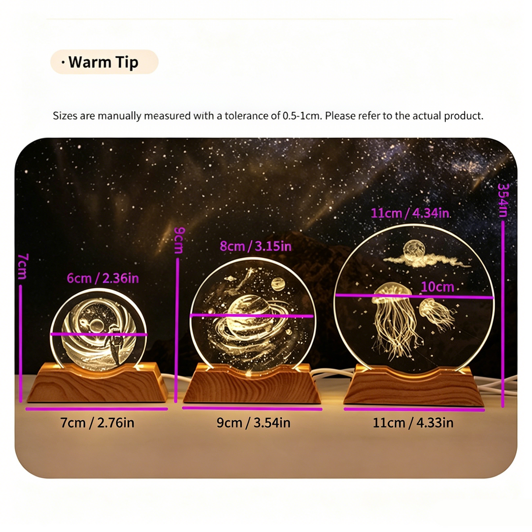 3D Laser-Engraved Crystal Disc + Lighted Plastic Base