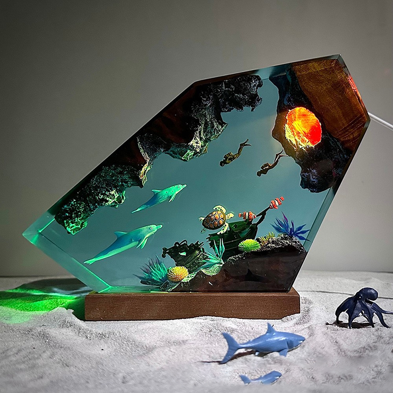 Dolphin and Sea Turtle Resin Night Light