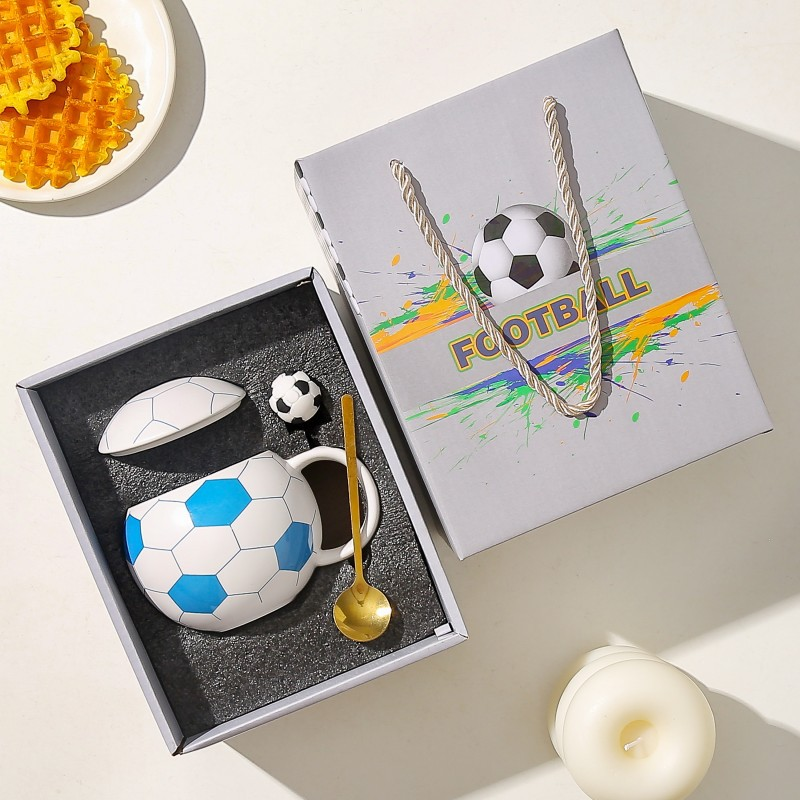 Football-Shaped Ceramic Mug with Lid (Souvenir)