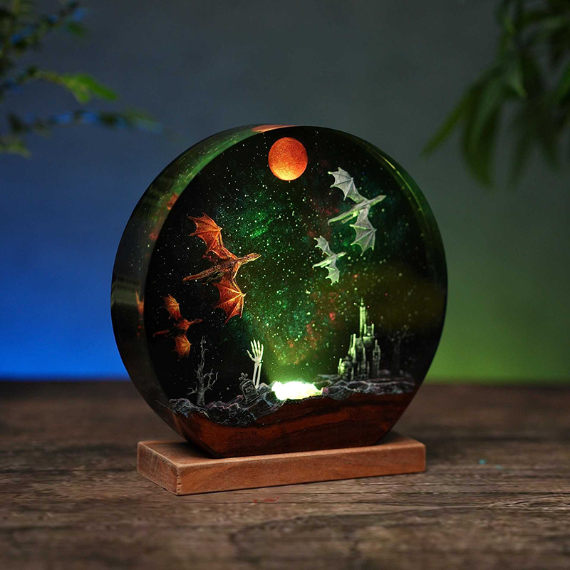 Ice Dragon and Fire Dragon Epoxy Resin Lamps