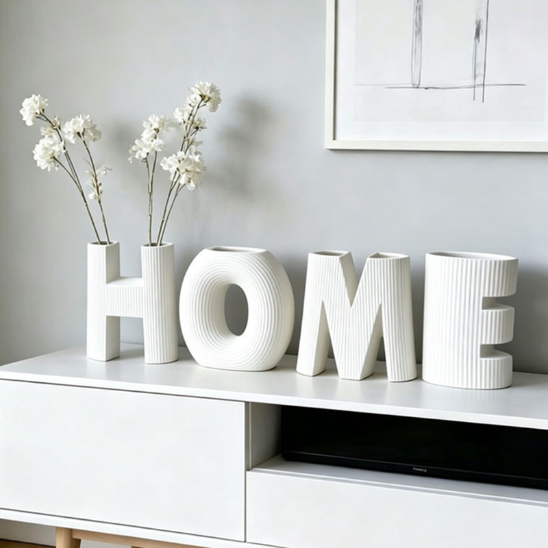 "HOME" Letter Multicolored Ceramic Vase Set