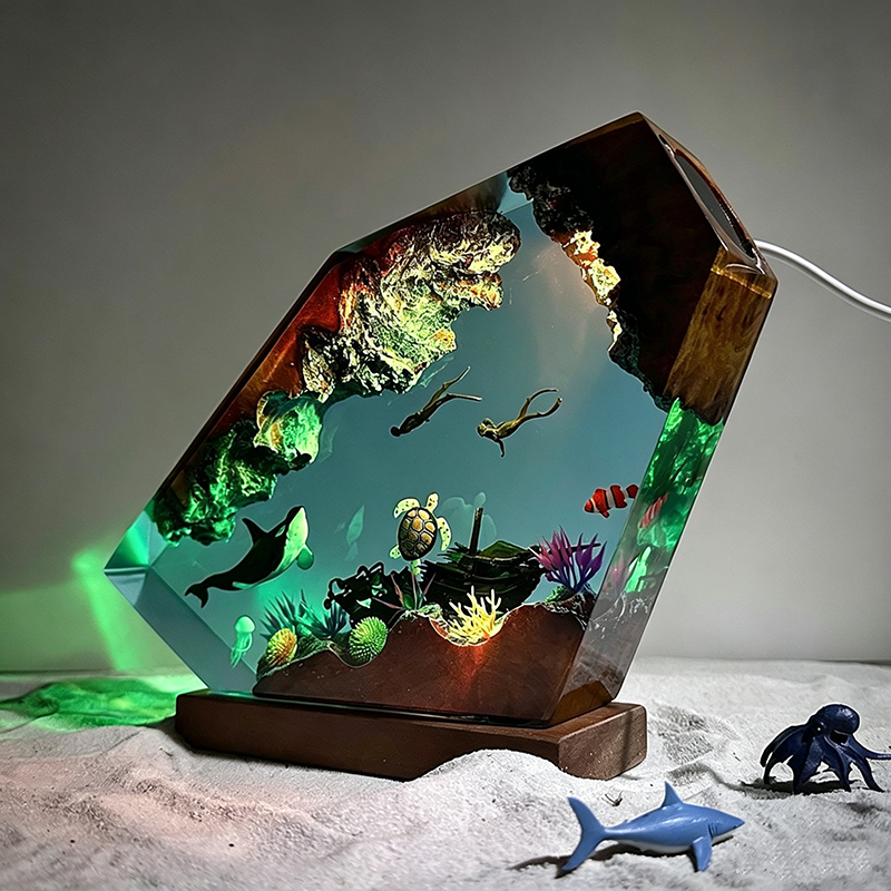 Orca, Sea Turtle, and Diving Couple Resin Night Light