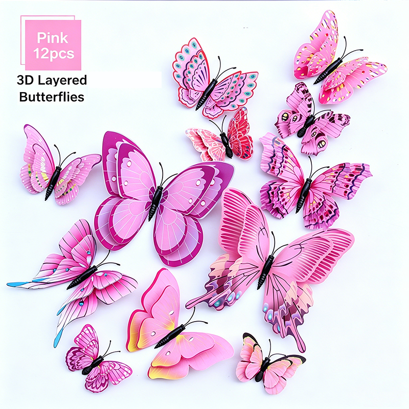 Assorted-Color 3D Self-Adhesive Magnetic Butterfly Decals