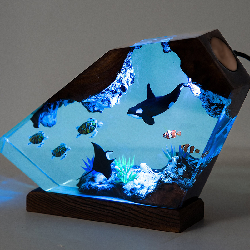 Orca and Sea Turtle Epoxy Resin Night Light