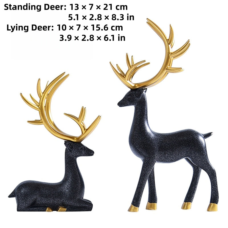 Deer statues in standing and reclining positions