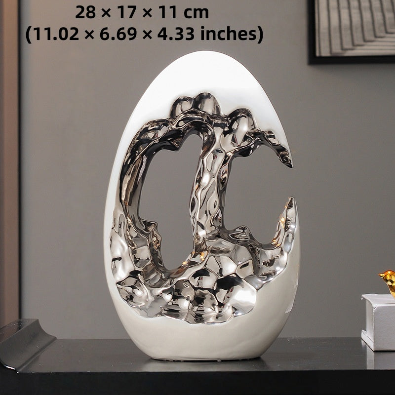 Egg Sculpture – Abstract Metallic Statement Piece