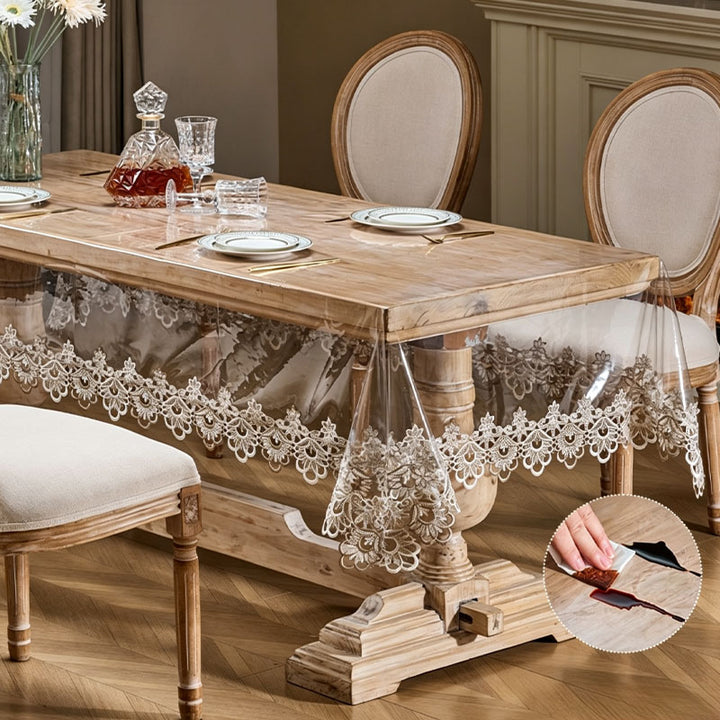 Transparent Soft PVC Lace-Embroidered Tablecloth – Waterproof and Oil-Proof