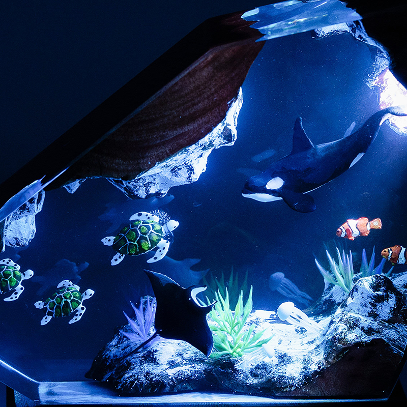 Orca and Sea Turtle Epoxy Resin Night Light