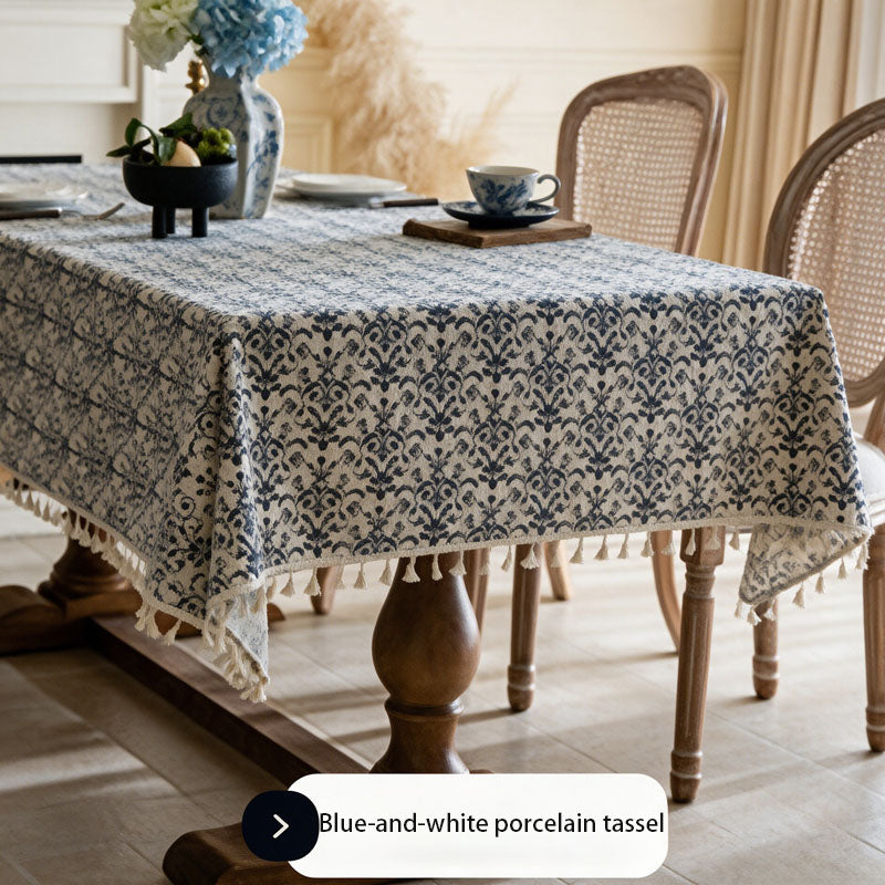 Fresh-style printed tablecloth with tassels