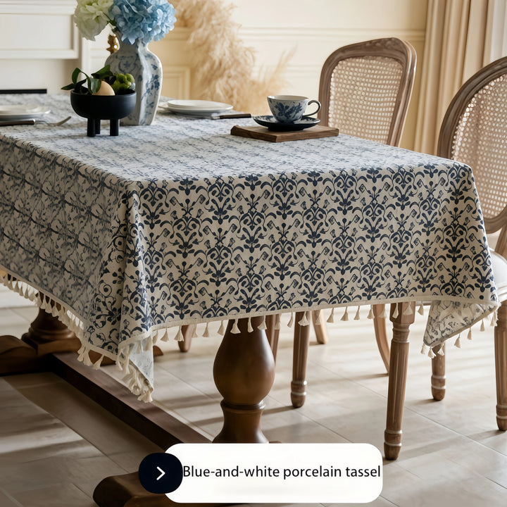 Fresh-style printed tablecloth with tassels
