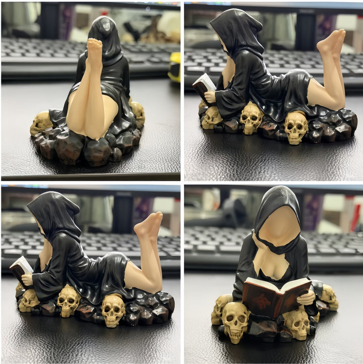 Dark-style hooded scholar statue ornament