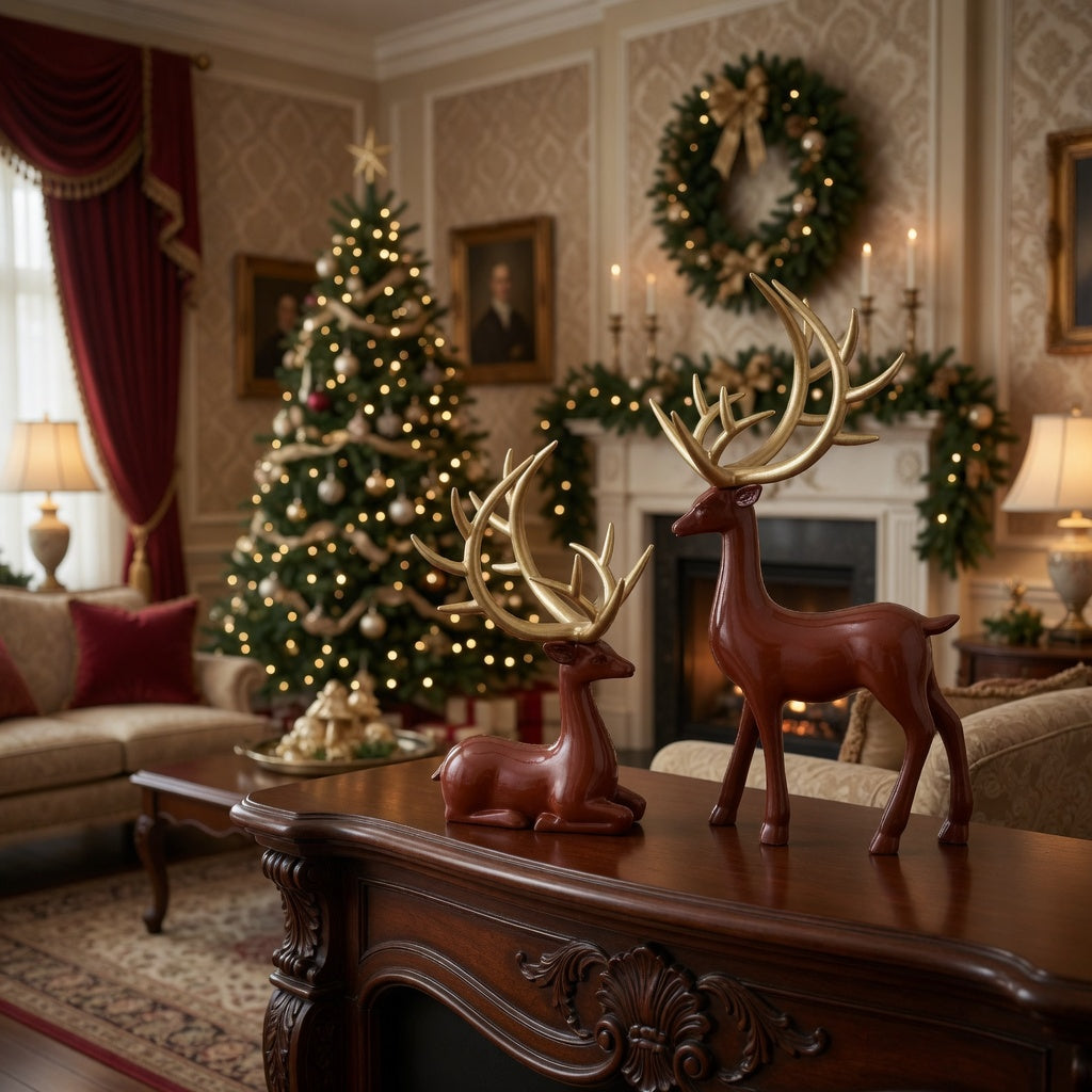 Deer statues in standing and reclining positions
